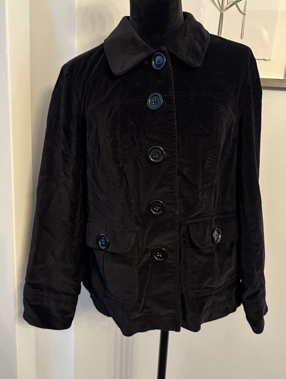 Vintage Talbots Velvet Blazer Black Stretch 14W Petites Pockets Career Goth Y2K